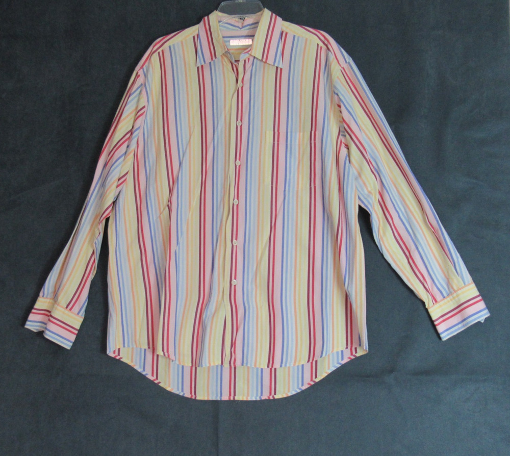 Vintage Martin Gordon Shirt Mens XL Multicolor Striped Button Up Retro Preppy